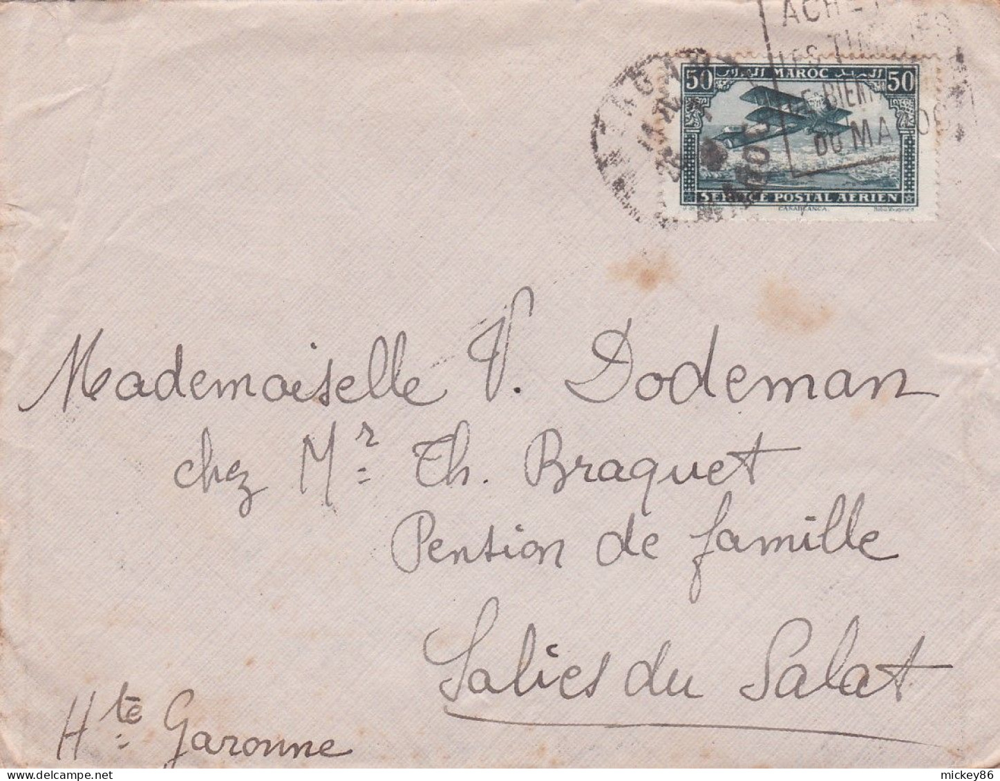 Maroc--1928--lettre De Mazagan Pour SALIES DU SALAT-31 (France), Tp Avion, Cachet Daguin - Lettres & Documents