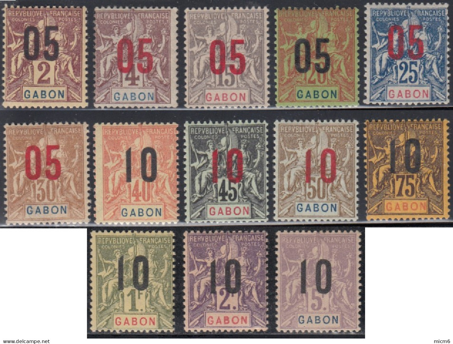 Gabon 1910-1922 - N° 66 à 78 (YT) N° 65 à 77 (AM) Neufs *. - Unused Stamps