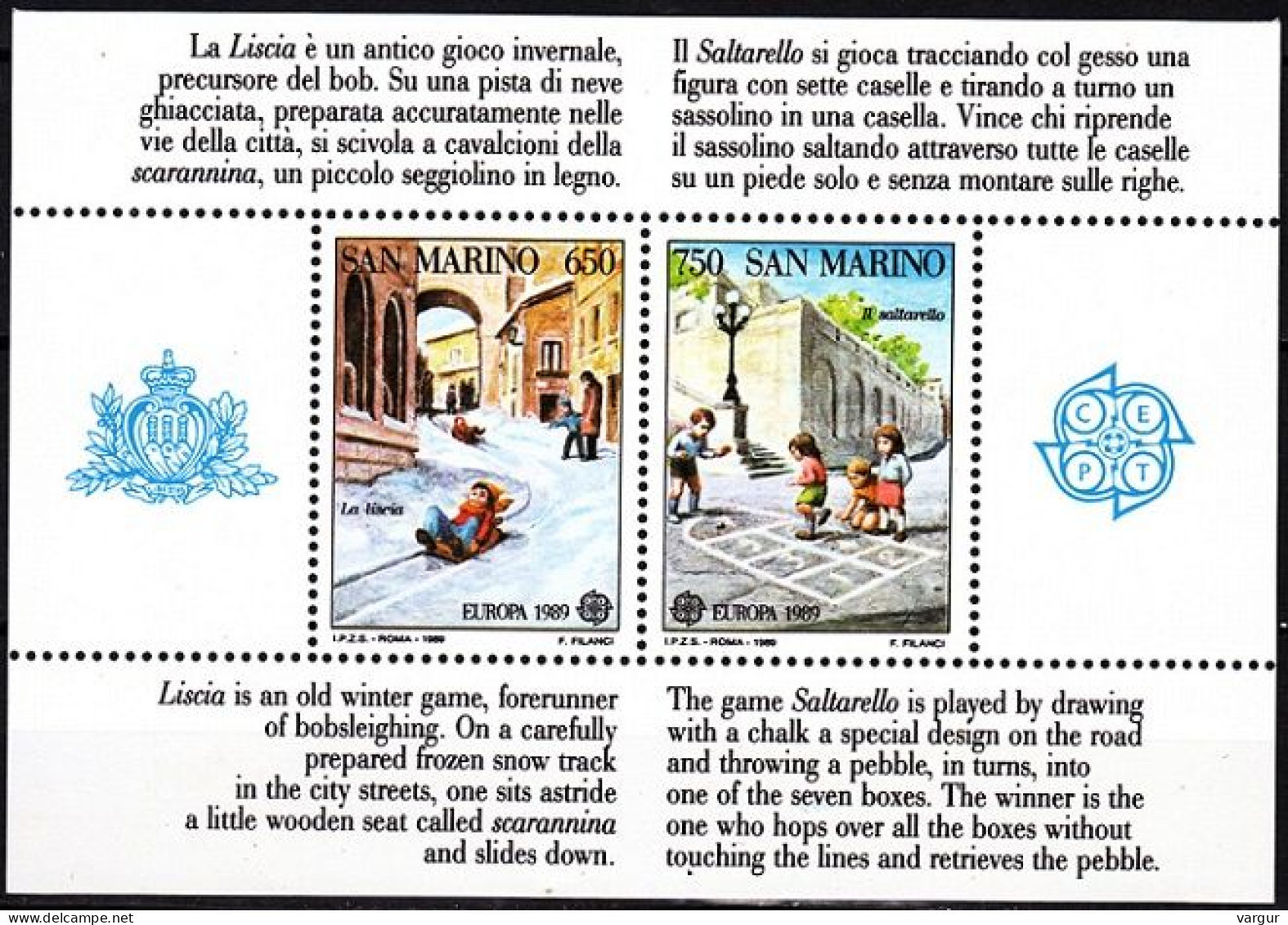 SAN MARINO 1989 EUROPA: Children's Games. Souvenir Sheet, MNH - 1989