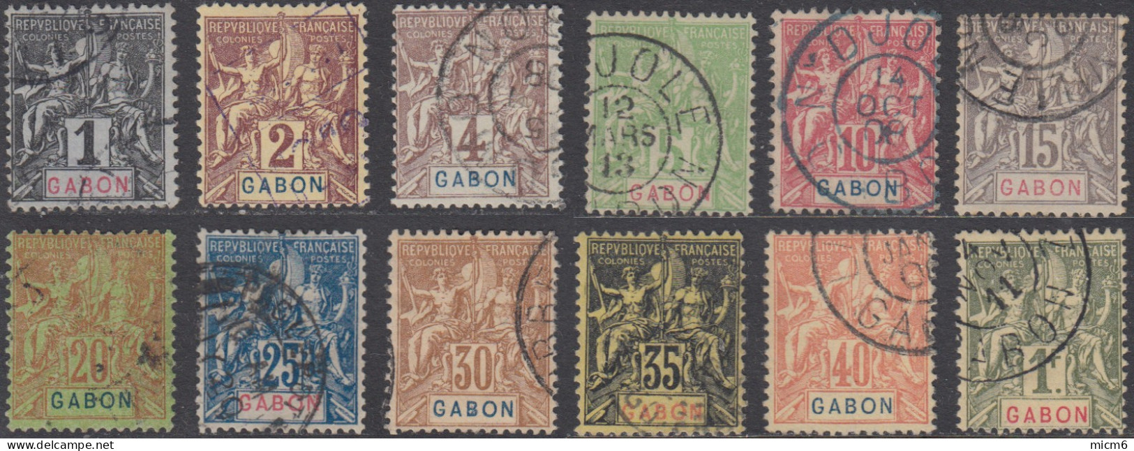 Gabon 1886-1907 - Entre N° 16 & 30 (YT) N° 16 & 31 (AM) 12 Timbres Oblitérés. - Usados
