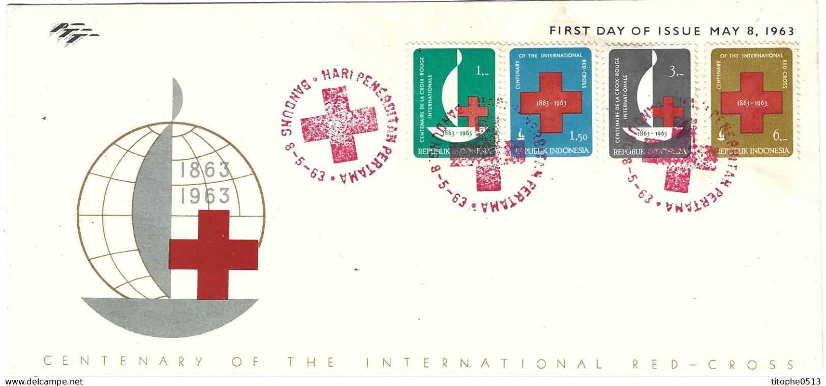 INDONESIE. N°338-41 Sur Enveloppe 1er Jour De 1963. Croix-Rouge. - Red Cross