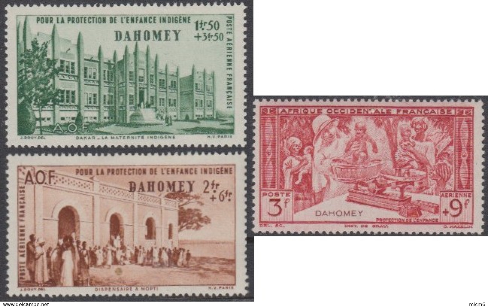 Dahomey 1912-1944 - Poste Aérienne N° 6 à 8 (YT) N° 6 à 8 (AM) Neufs **. - Unused Stamps