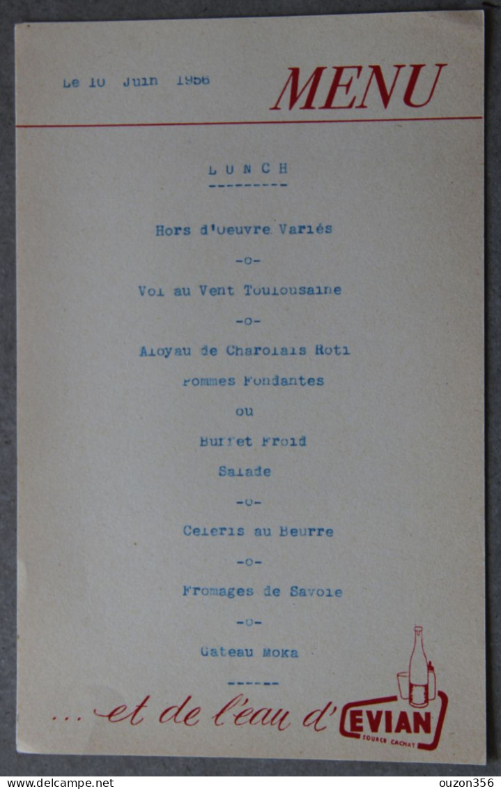 Menu Lunch 10 Juin 1956 (Evian-les-Bains, Haute-Savoie) - Menu