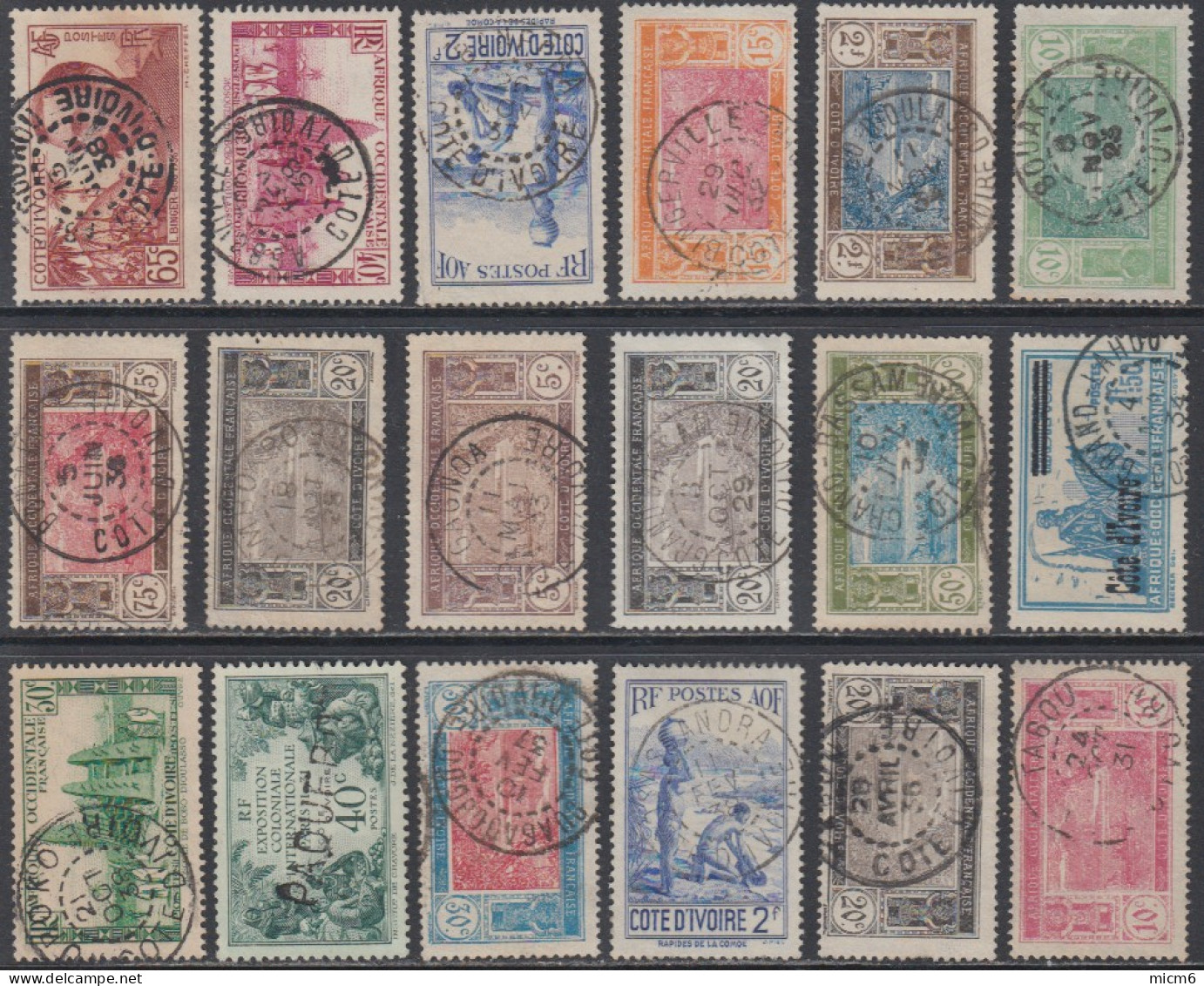 Côte D'Ivoire 1913-1944 - Lot De 18 Timbres Avec Oblitérations Lisibles. - Sonstige & Ohne Zuordnung