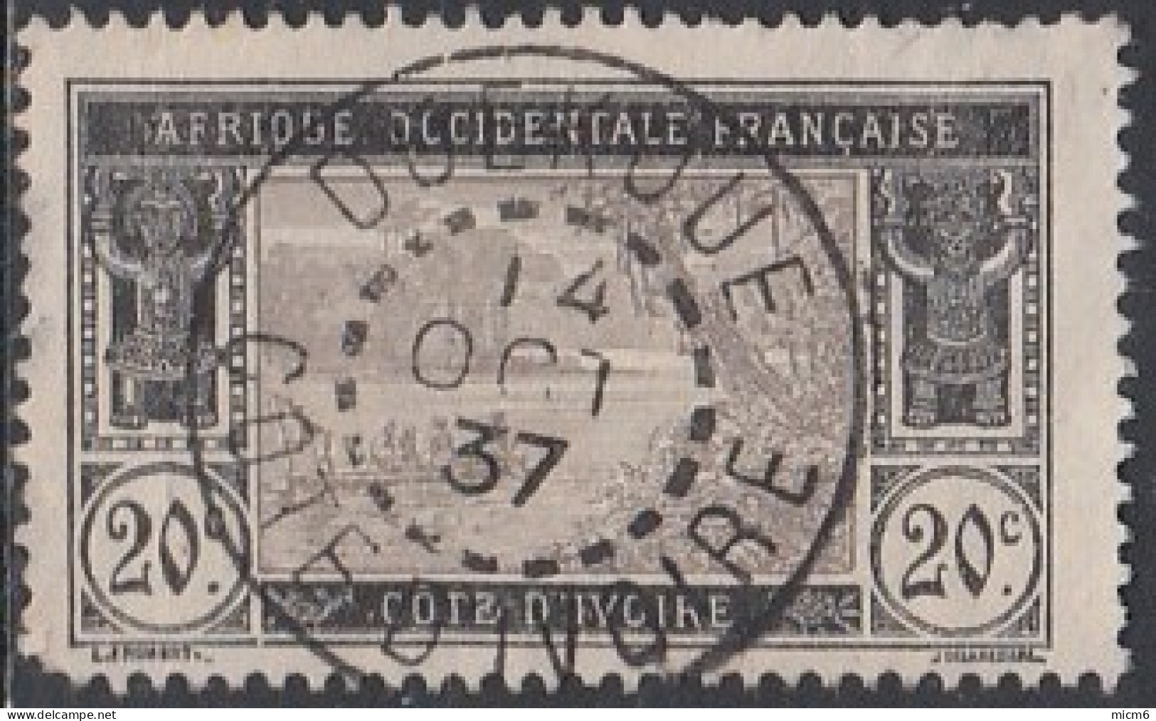 Côte D'Ivoire 1913-1944 - Duekoue Sur N° 47 (YT) N° 46 (AM). Oblitération De 1937. Dent Courte. - Otros & Sin Clasificación