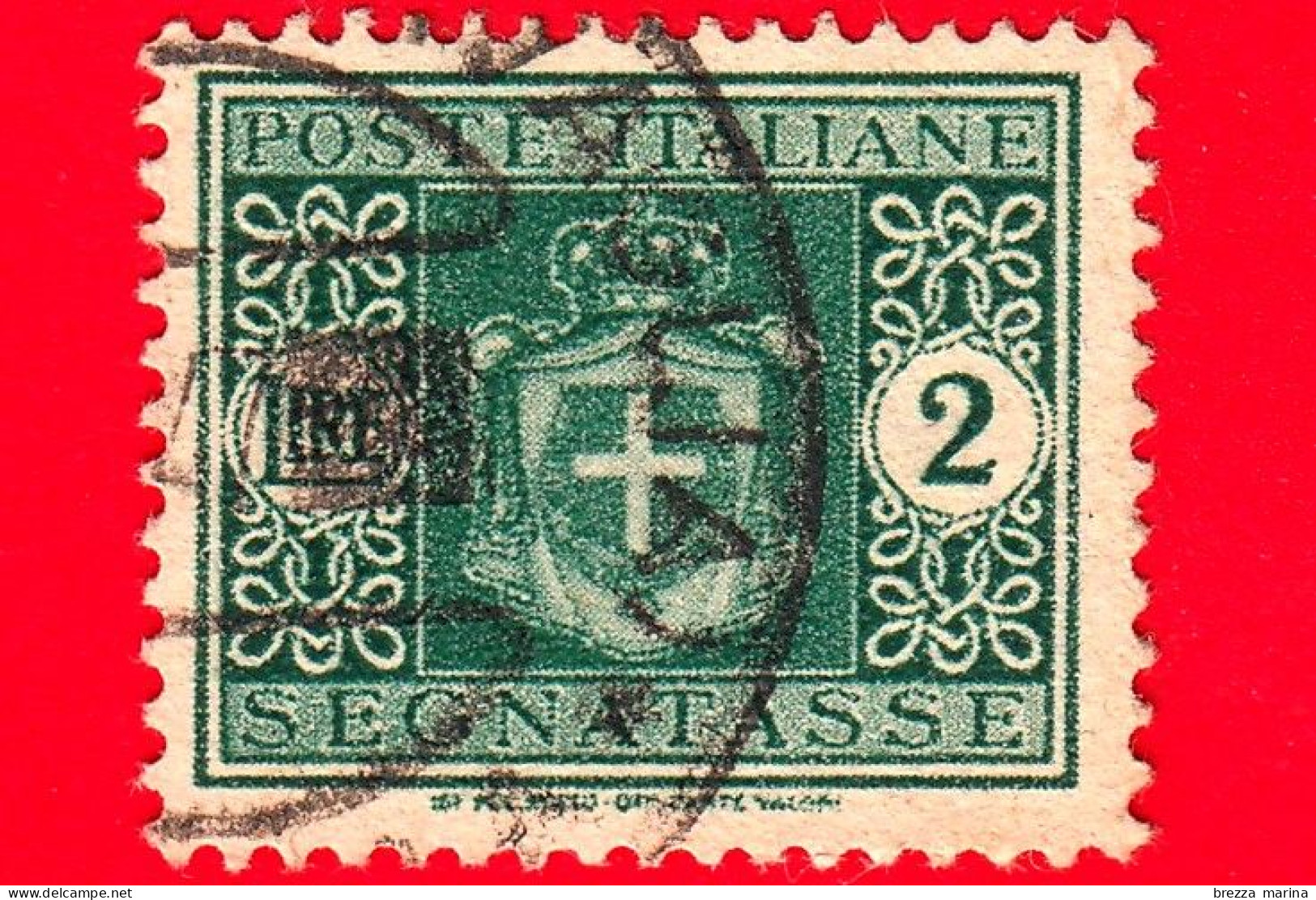 ITALIA - Usato - 1945 - Segnatasse - Stemma Senza Fasci, Filigrana Ruota - 2 L. - Taxe