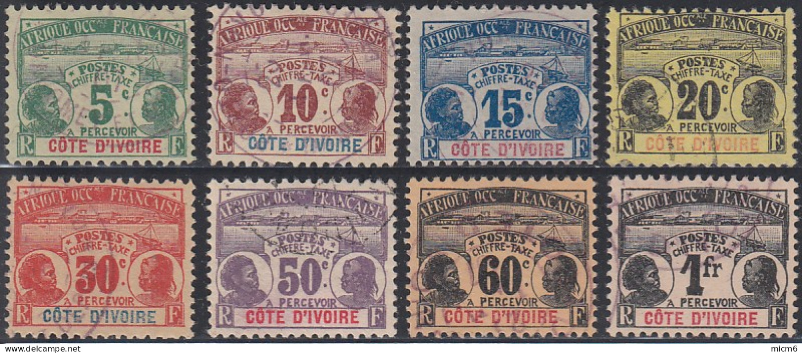 Côte D'Ivoire 1892-1912 - Timbres-taxe N° 01 à 8 (YT) N° 1 à 8 (AM) Oblitérés. - Gebraucht