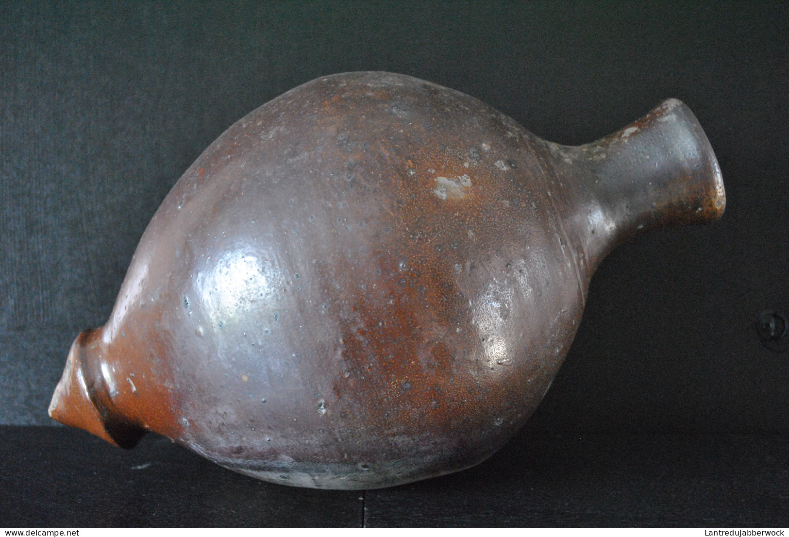 RARE ANCIENNE ET GRANDE CRUCHE SPHERIQUE - AMPHORE EN GRES VERNISSE SUR POINTE - LONGUEUR 38 Cm - Autres & Non Classés