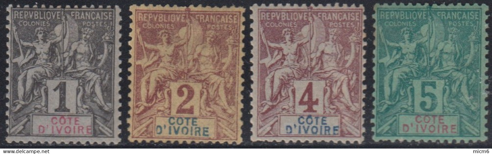 Côte D'Ivoire 1892-1912 - N° 01 à 4 (YT) N° 1 à 4 (AM) Neufs *. - Unused Stamps