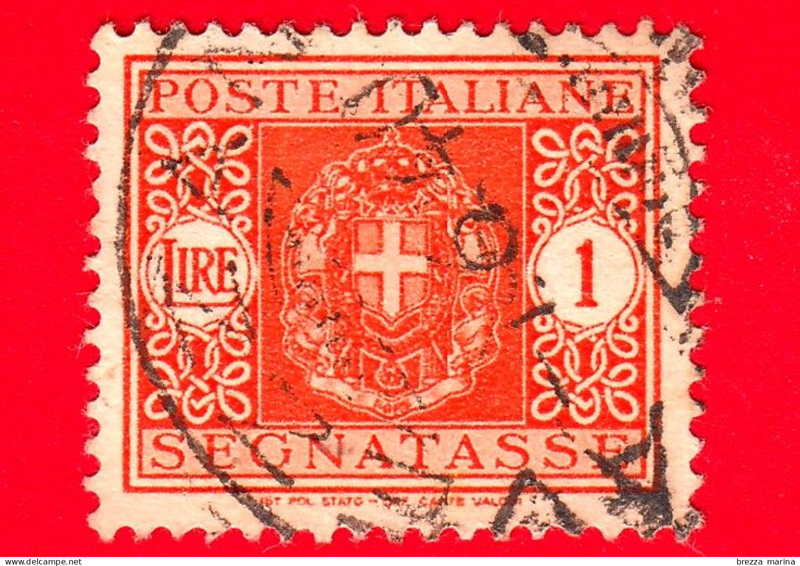 ITALIA - Usato - 1945 - Segnatasse - Stemma Senza Fasci, Filigrana Ruota - 1 L. - Postage Due