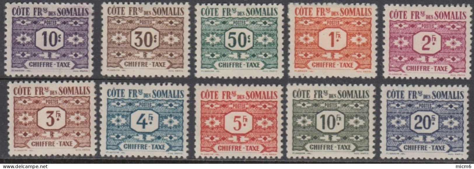 Côte Française Des Somalis 1941-1958 - Timbres-taxe N° 44 à 53 (YT) N° 44 à 53 (AM) Neufs *. - Neufs