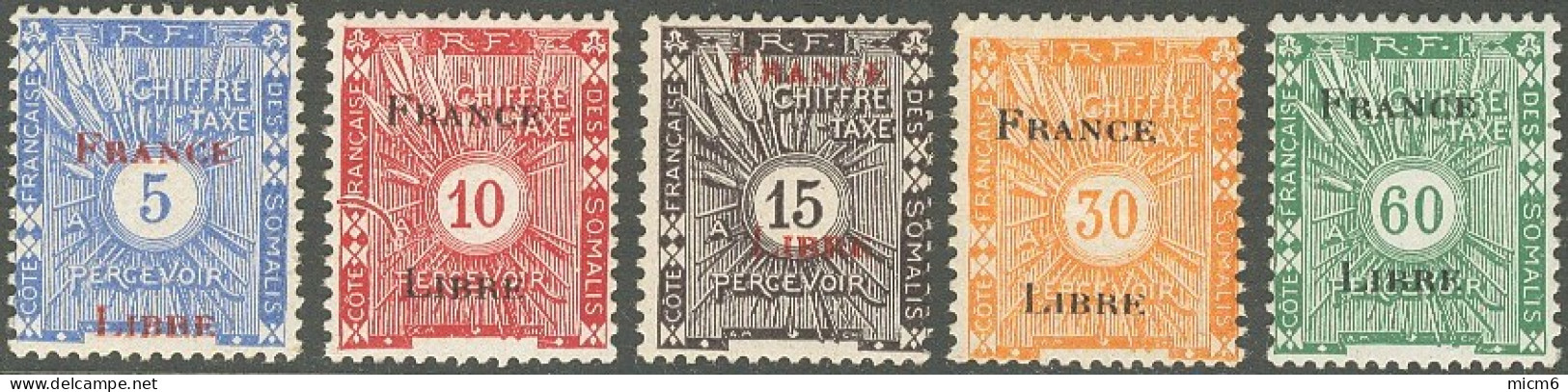 Côte Française Des Somalis 1941-1958 - Timbres-taxe N° 21 à 23, 25 & 27 (YT) N° 21 à 23, 25 & 27 (AM) Neufs *. - Nuevos