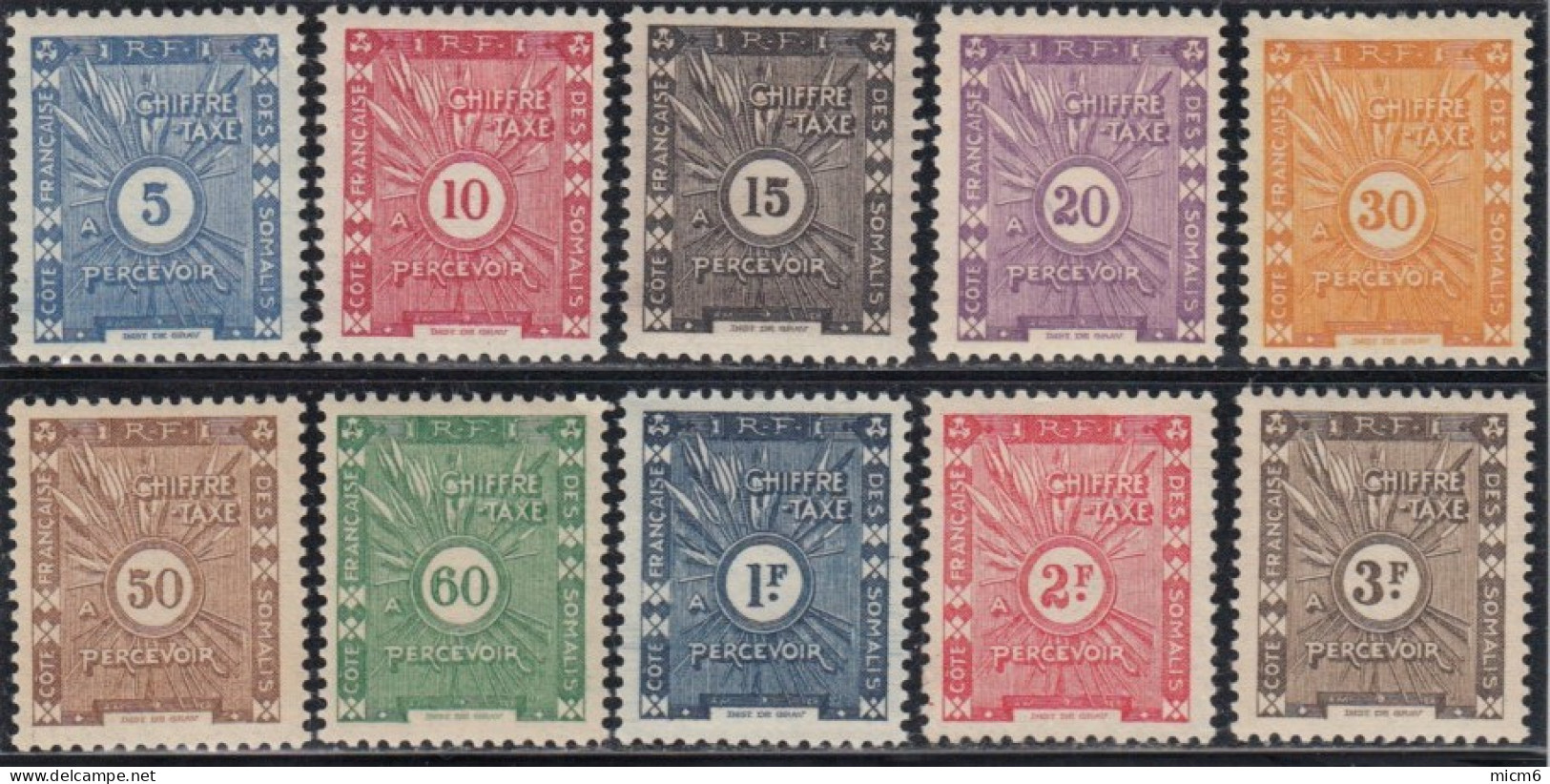 Côte Française Des Somalis 1941-1958 - Timbres-taxe N° 11 à 20 (YT) N° 11 à 20 (AM) Neufs *. - Unused Stamps