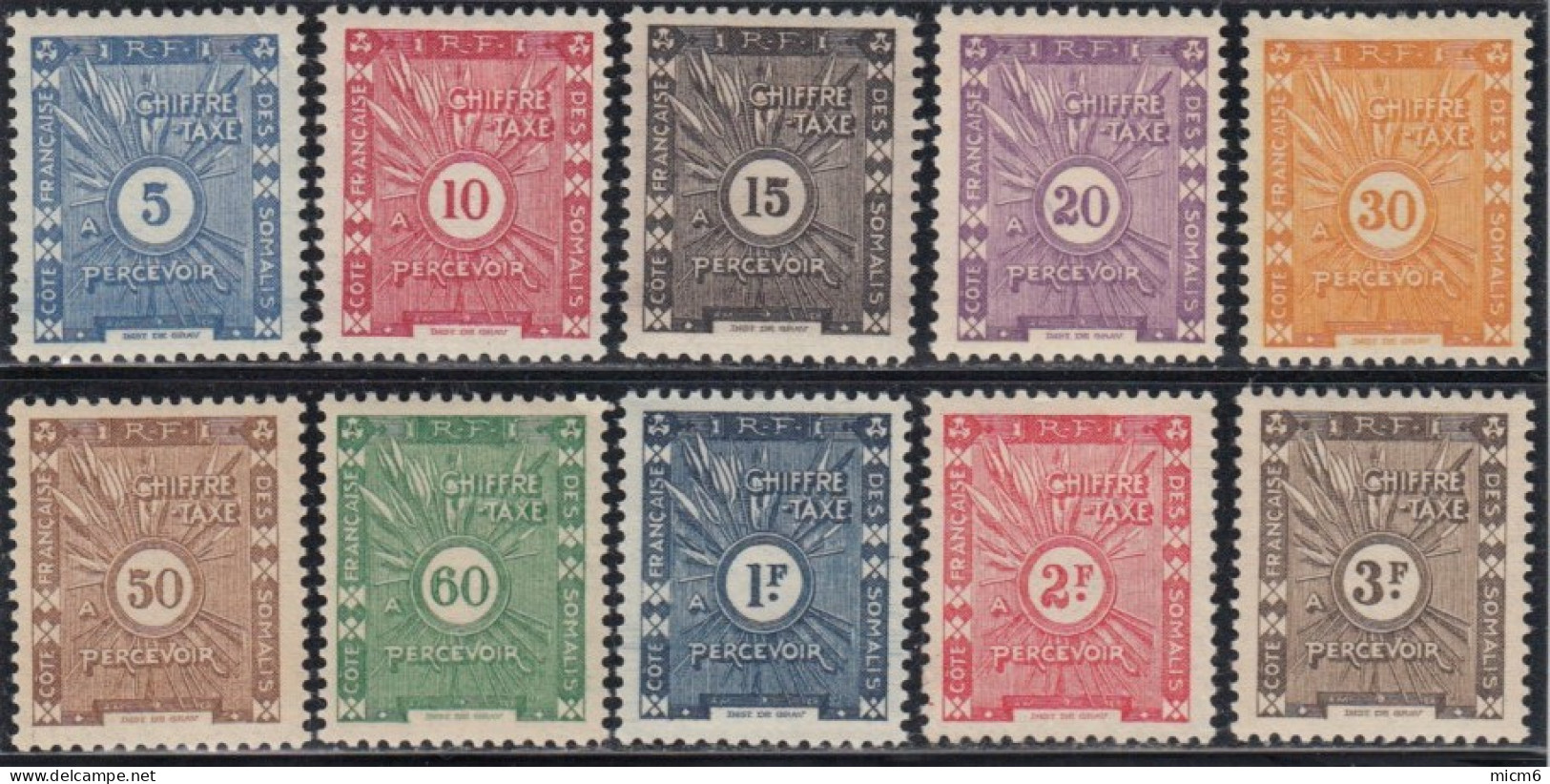 Côte Française Des Somalis 1941-1958 - Timbres-taxe N° 11 à 20 (YT) N° 11 à 20 (AM) Neufs *. - Ongebruikt