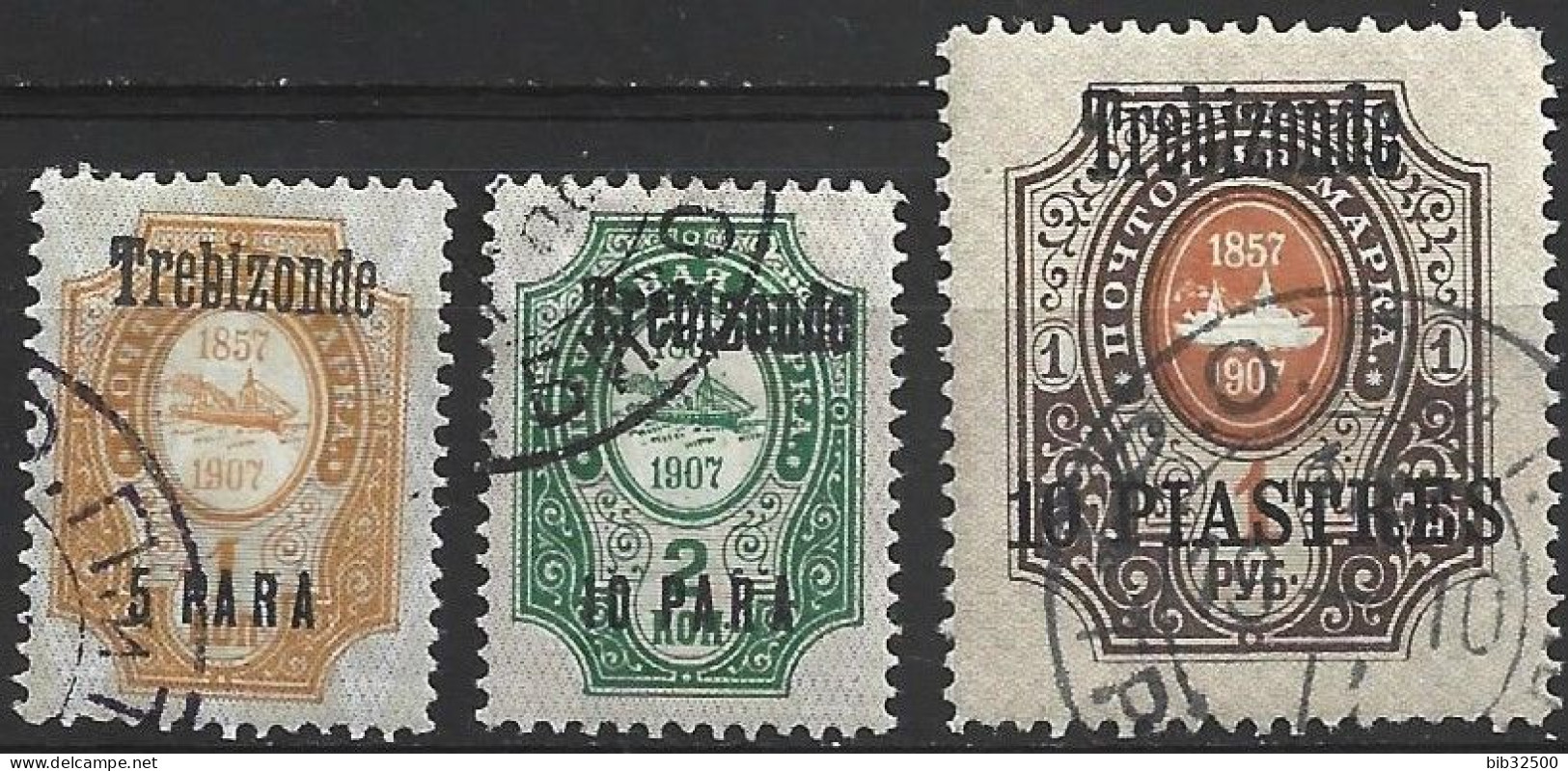 1909 - 1910 : Bureaux Russes Du Levant :  3 Timbres De  TREBIZONDE Oblitérés - Levant