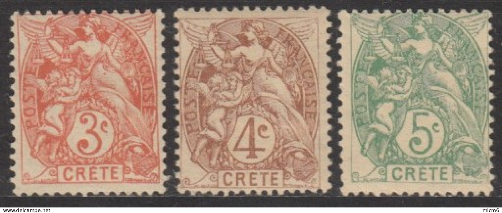 Crète (île De) Bureau Français - N° 03 à 5 (YT) N° 3 à 5 (AM) Neufs *. - Unused Stamps