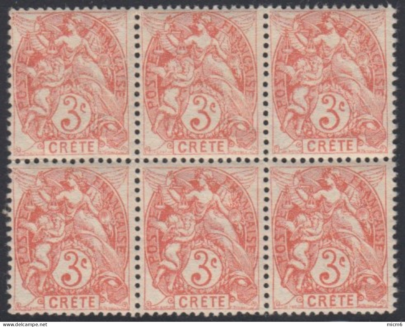 Crète (île De) Bureau Français - N° 03 (YT) N° 3 (AM) Bloc De 6 Neufs **. - Unused Stamps