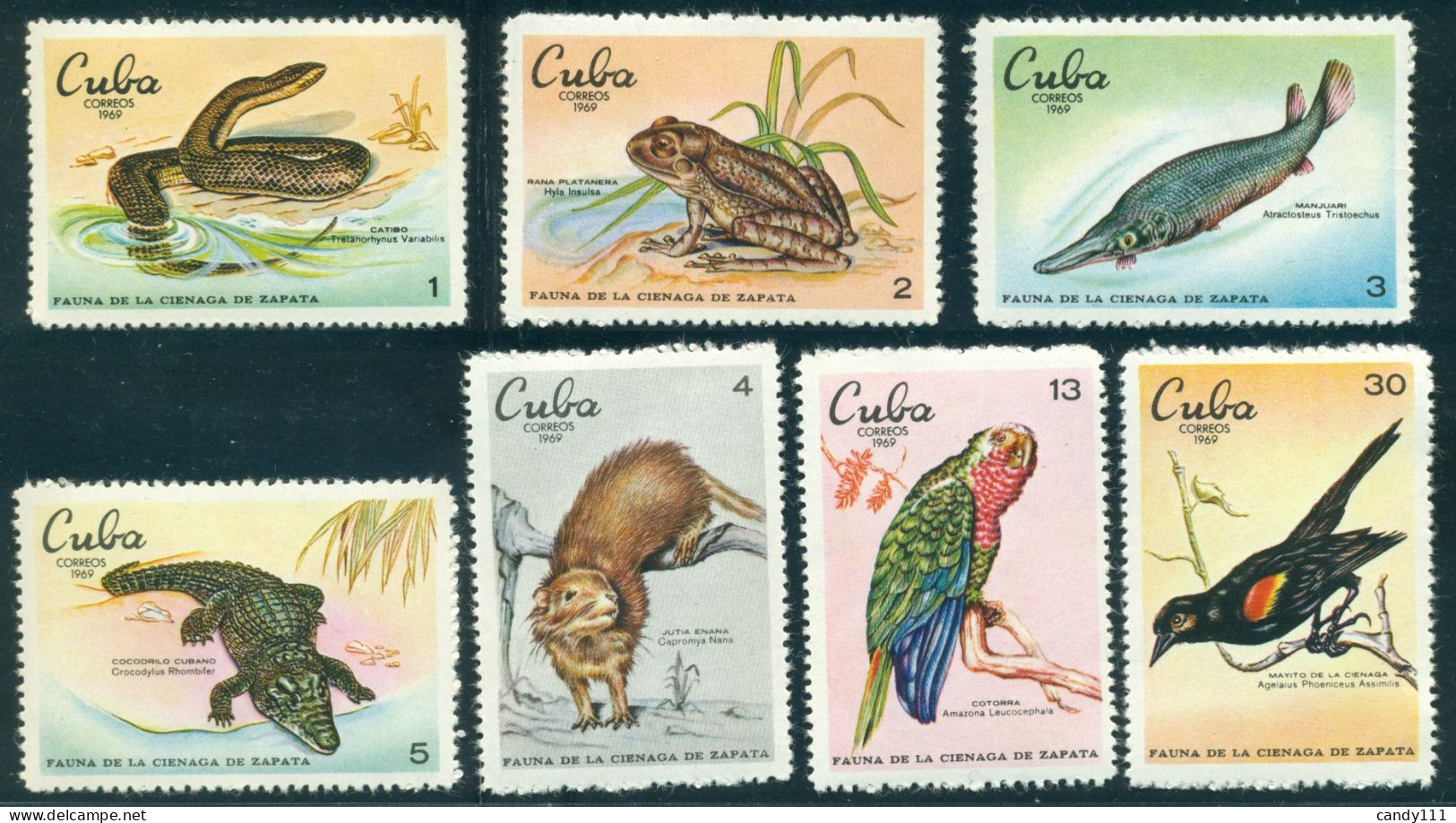 1969 Zapata Peninsula Fauna,parrot,crocodile,manjuari,treefrog,CUBA,1551,MNH - Other & Unclassified