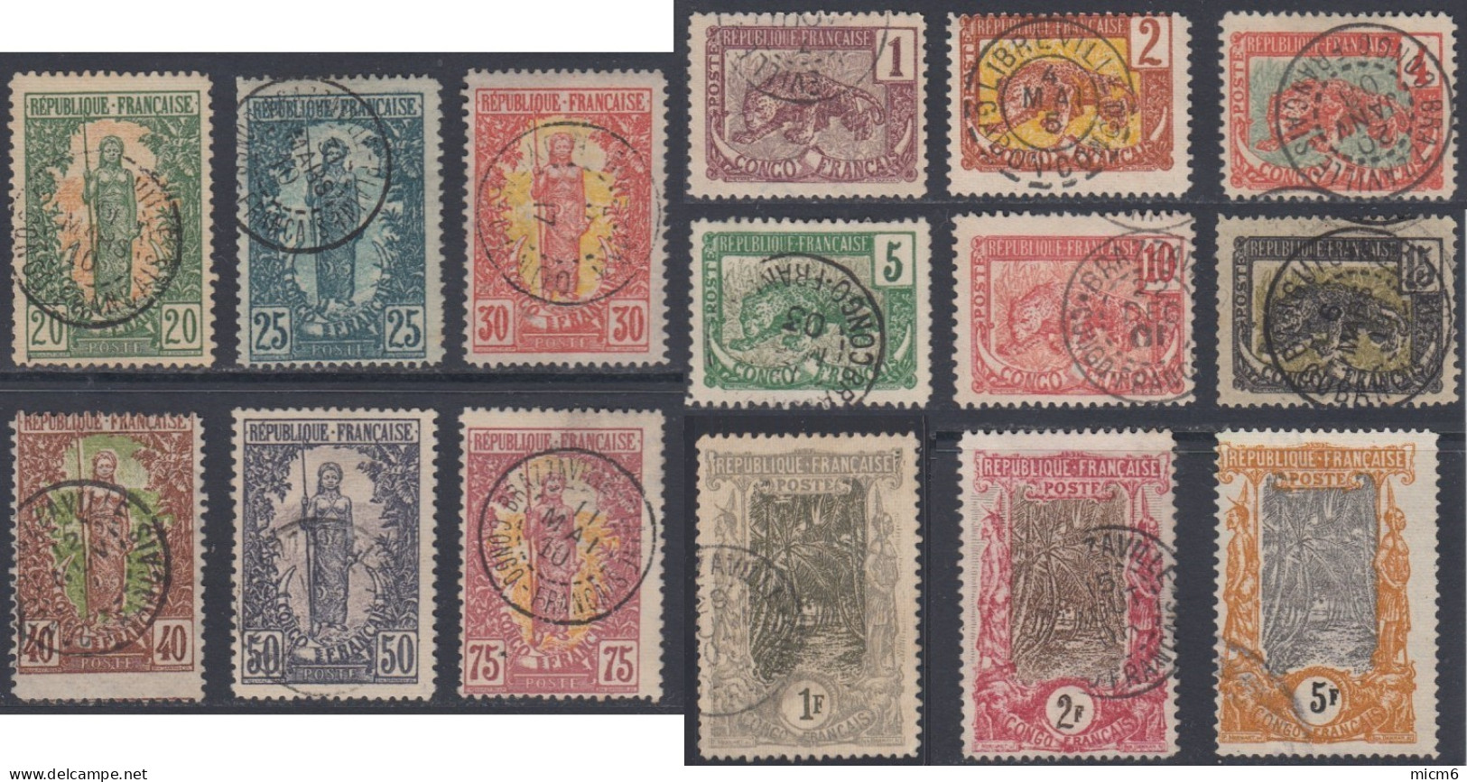 Congo Français 1892-1900 - N° 27 à 41 (YT) N° 27 à 41 (AM) Oblitérés. - Used Stamps