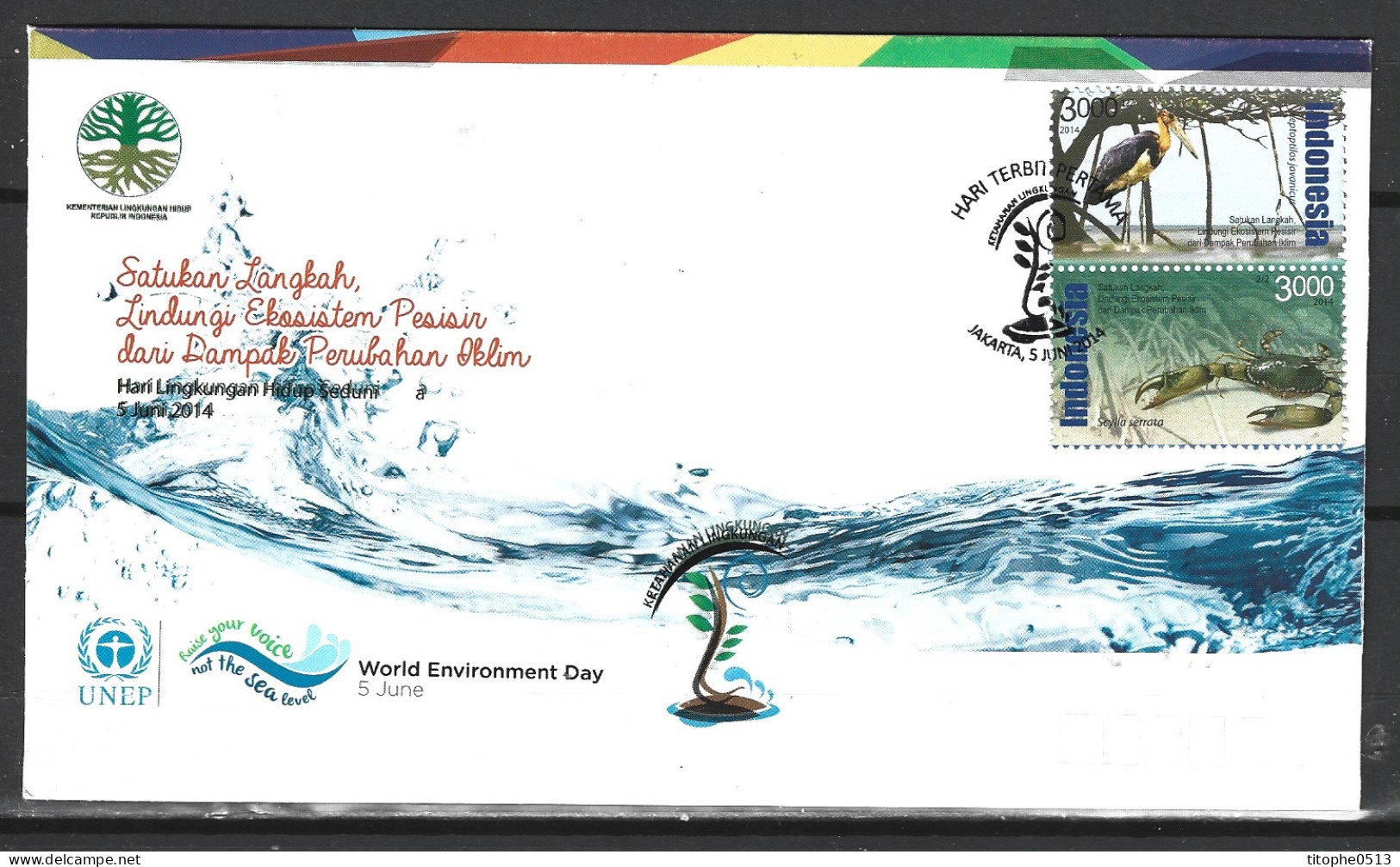 INDONESIE. N°2697-8 Sur Enveloppe 1er Jour De 2014. Protection De L'environnement/Crabe. - Protezione Dell'Ambiente & Clima