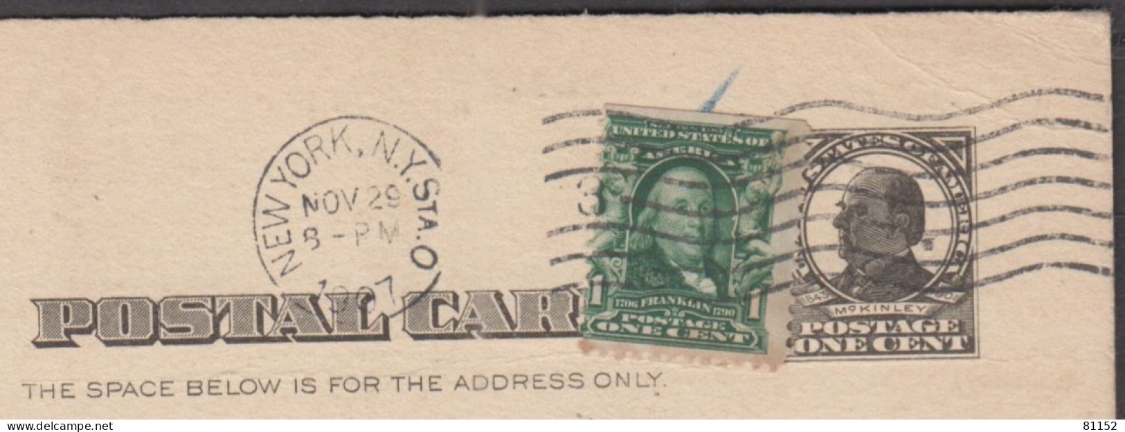 U.S.A. ENTIER Pub   One Cent Sur CPA  + Complément One Cent   De NEW-YORK   Le 29  Nov 1907 Pour LONDON G.B. - 1901-20