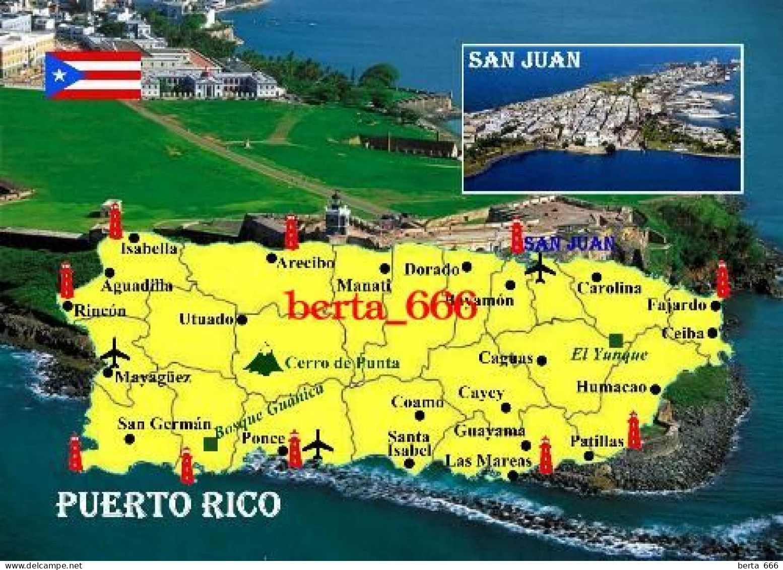 Puerto Rico Territory Map New Postcard * Carte Geographique * Landkarte - Puerto Rico