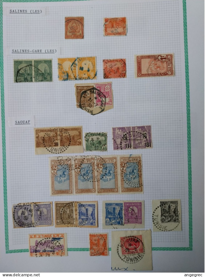 Tunisie Lot Timbre Oblitération Choisies  Salines (Les), Salines Gare, Saouaf , Fragment Cachet Perlé Bleu Voir - Used Stamps