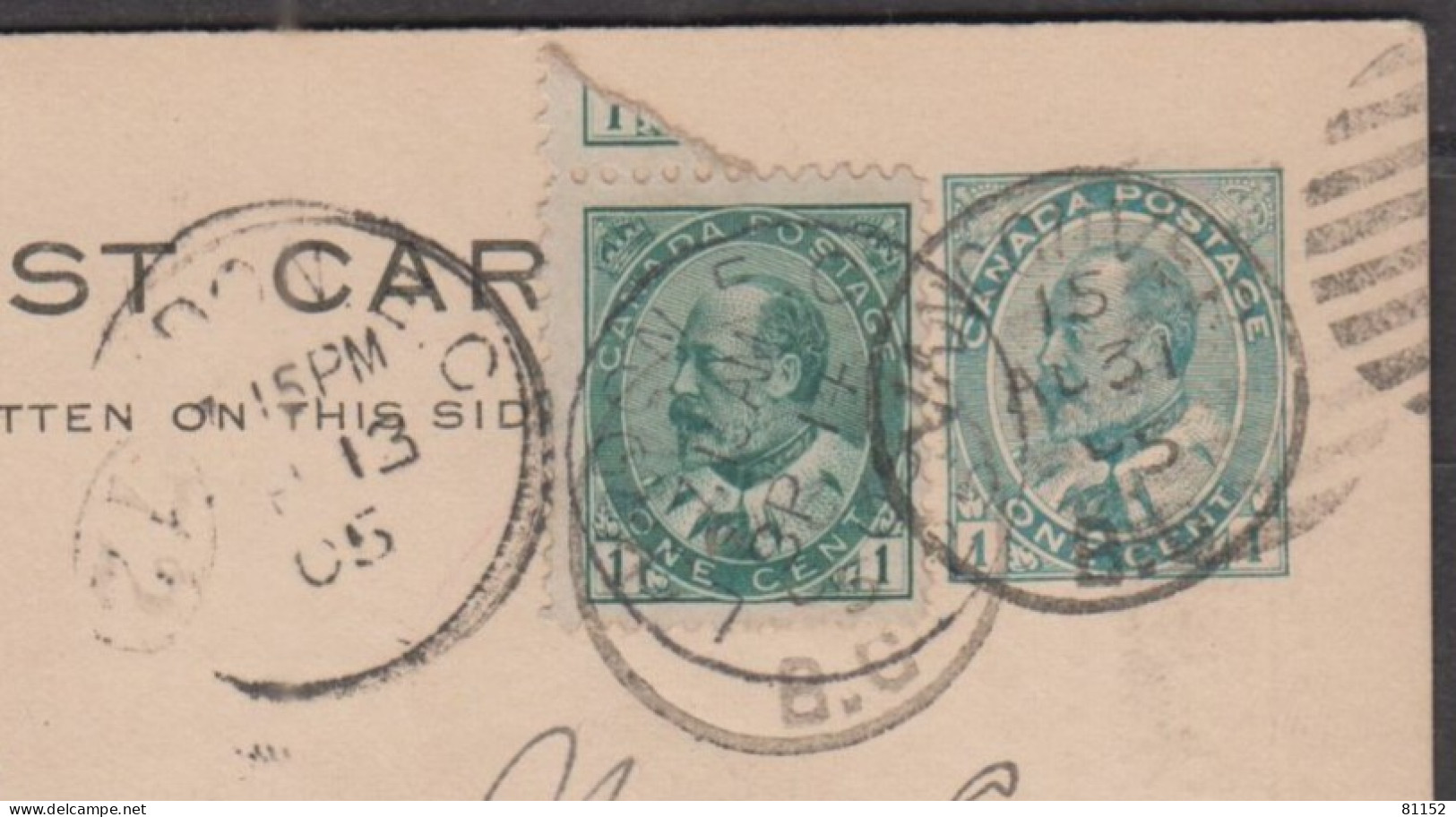 CANADA   ENTIER Pub   One Cent Sur CPA  + Complément One Cent   De VANCOUVER  Le 31 Aout 1905   Pour LONDON G.B. - 1903-1954 Könige