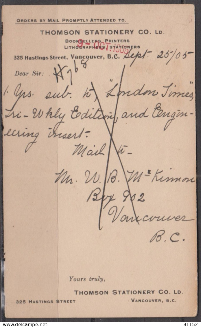 CANADA   ENTIER Pub   One Cent Sur CPA  + Complément One Cent   De VANCOUVER  Le 25 Sept 1905   Pour LONDON G.B. - 1903-1954 Kings