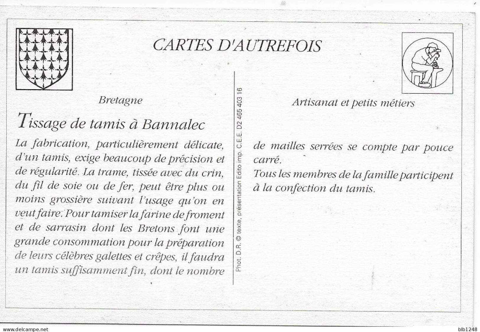 29] Finistère > Banalec Tissage De Tamis  Serie Cartes D'Autrefois - Bannalec