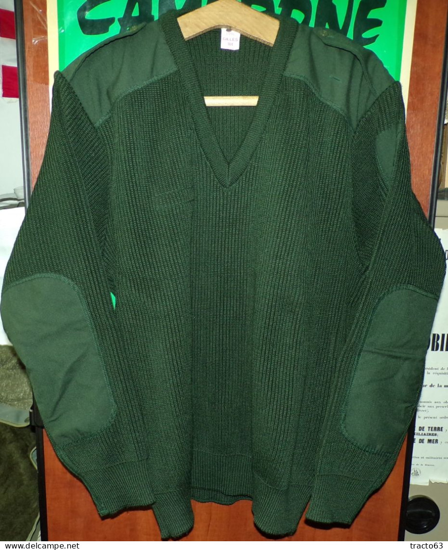 PULLOVER KAKI MILITAIRE  DE L'ARMEE FRANCAISE , TAILLE 104 SOIT 104 CM DE TOUR DE POITRINE OU EN CIVIL TAILLE L OU 41-42 - Equipement