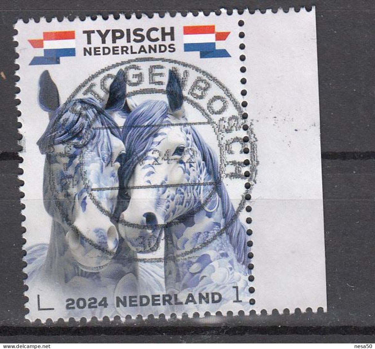 Nederland 2024 Nvph Nr ??, Mi Nr ??;  Typisch Nederlands, Paarden. Horse,  Delfts Blauw, Losse Zegel, Gestempeld - Used Stamps