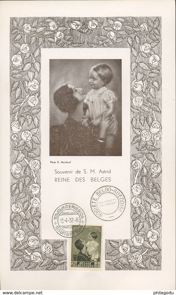Premier Jour. (voir Ø) Reine Astrid Et Petit Prince Baudouin.  Très Frais Et Décoratif - ....-1951