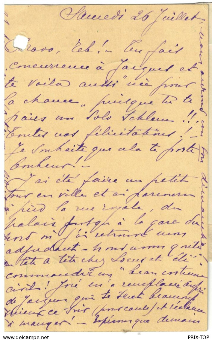 Entier CP 5 C Pellens Obl. BXL Q-L 27/7/19 > Charleroi C. D'arrivée Obl. Fortune Agence Charleroi 11 28/7/19 - Postmarks With Stars