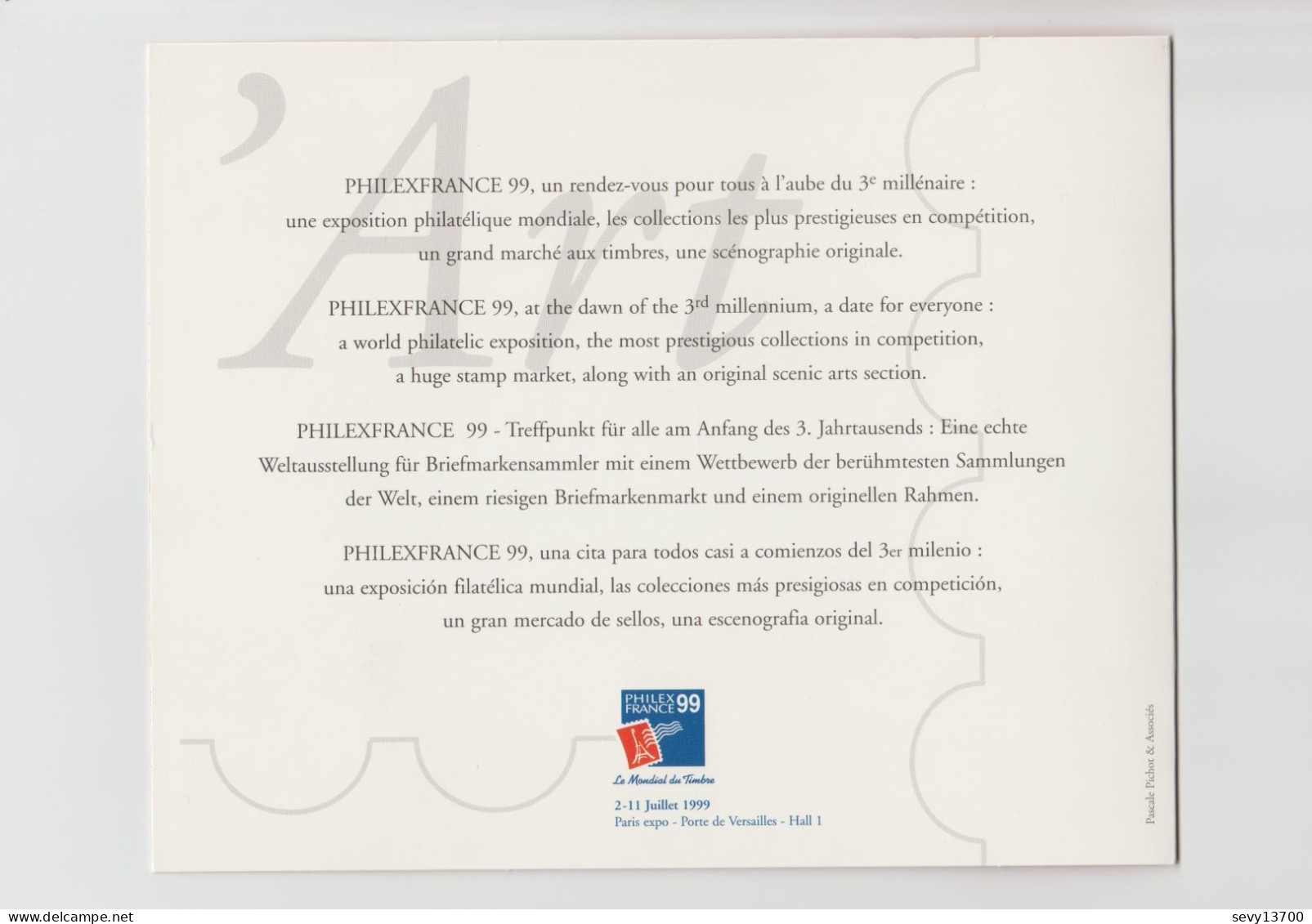 France 1999 Chef D'Oeuvre De L'Art Philex France 99 Le Mondial Du Timbre - Souvenir Blocks & Sheetlets