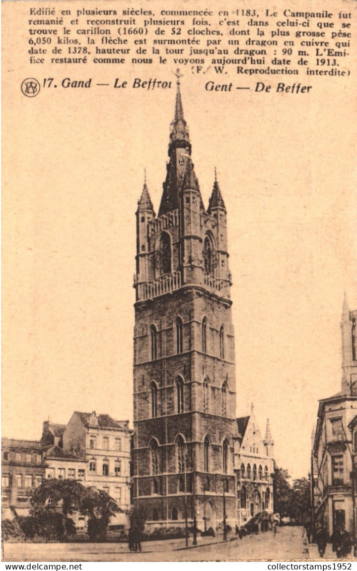 GAND, GENT, EAST FLANDERS, BELFRY HOTEL, ARCHITECTURE, BELGIUM, POSTCARD - Gent