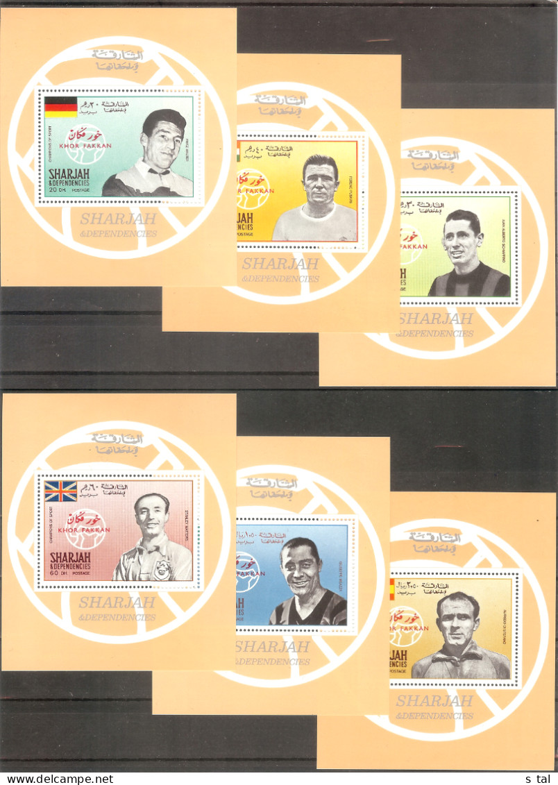 KHOR FAKKAN Soccer(Meazza,Stefane,Walter) Set 6 De Luxe S/Sheets MNH - Altri & Non Classificati