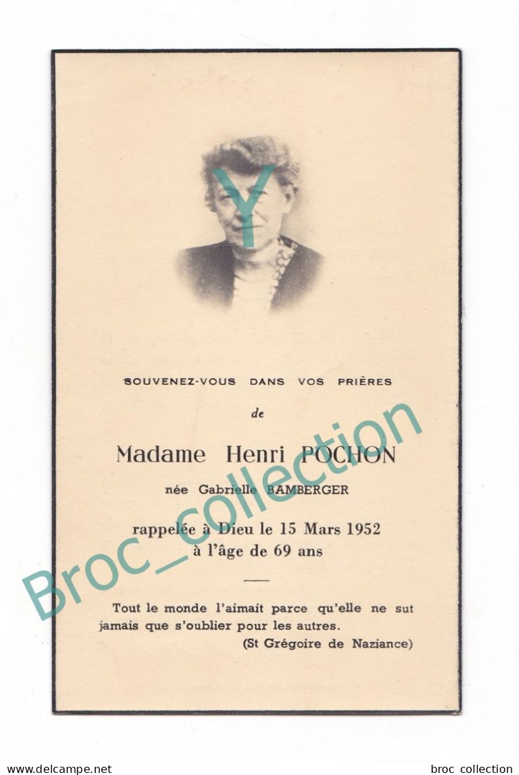 Mémento De Mme Henri Pochon, Née Gabrielle Bamberger, 15/03/1952, 69 Ans (Paris, Versailles, Saint-Cloud), Décès - Images Religieuses