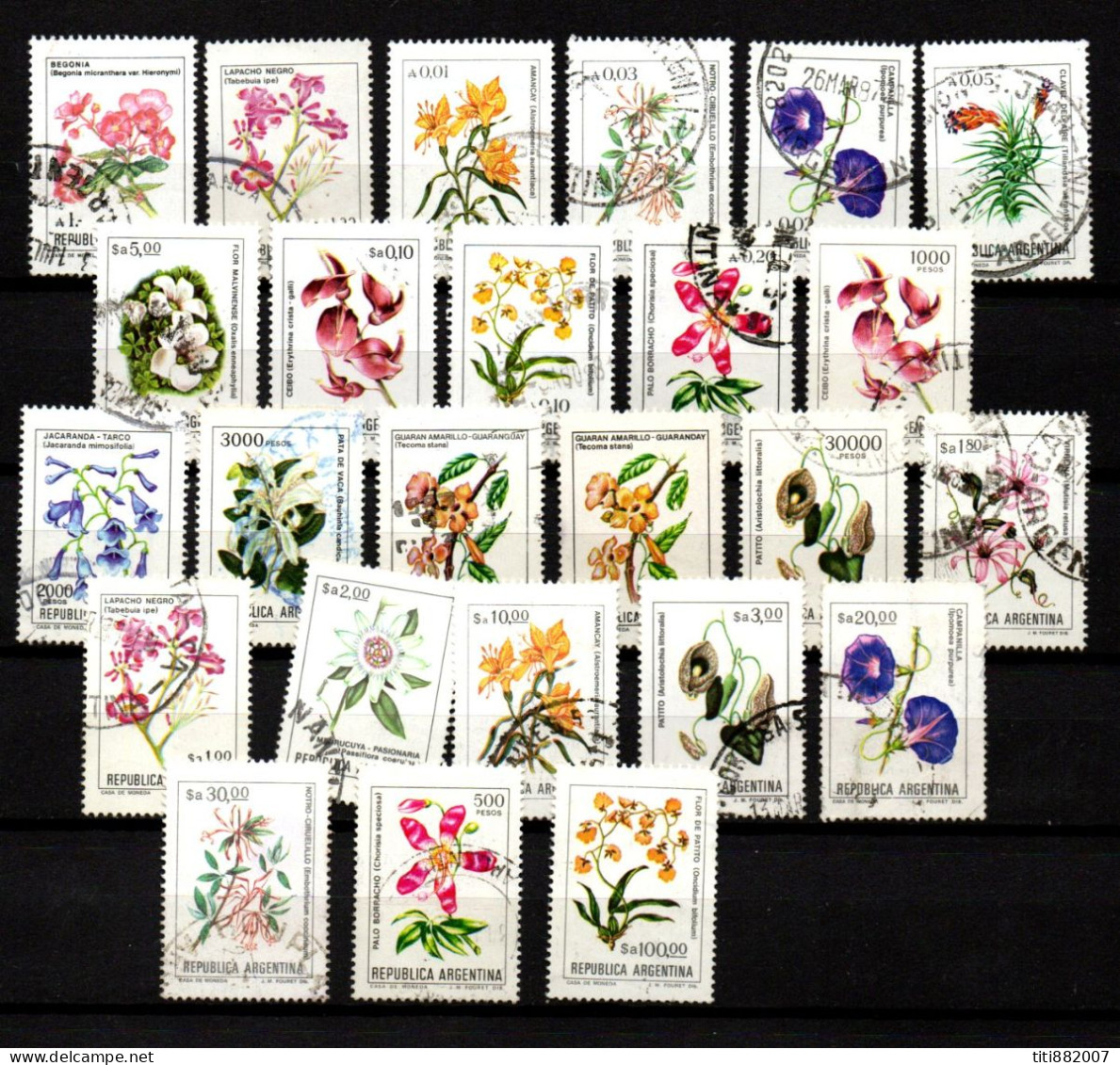 ARGENTINE  -   L O T  De  25  FLEURS  Différents, Oblitérés - Collections, Lots & Series