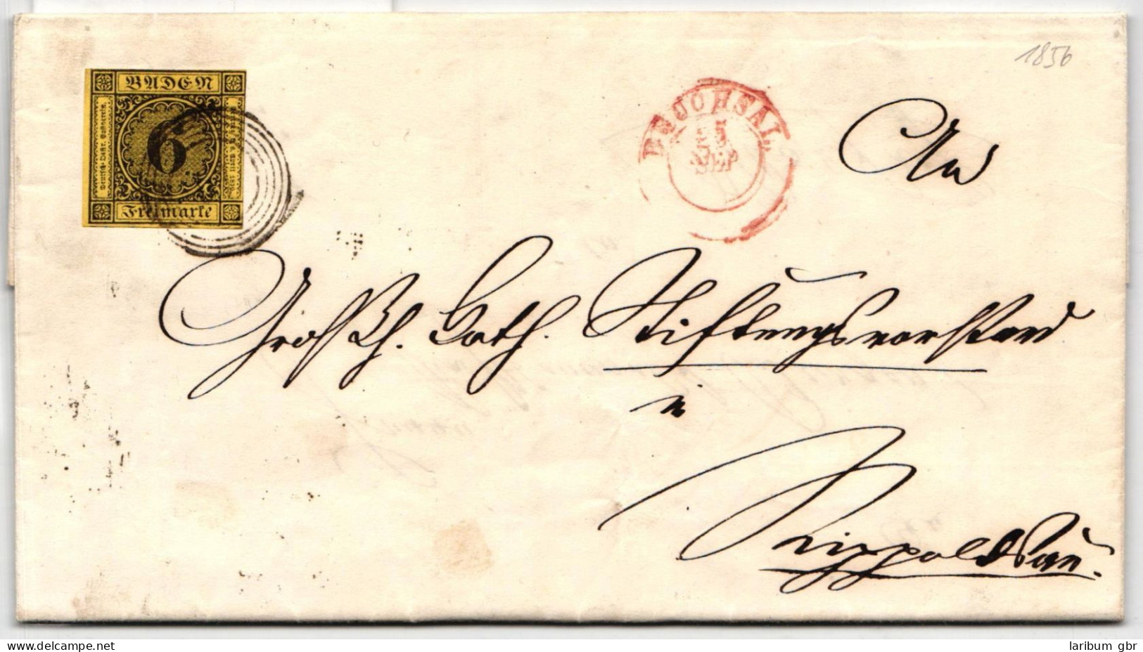 Baden 7 Auf Brief N 5 19 "Bruchsal" Mit Eisenbahn "Curs"-Stempel II #JS806 - Lettres & Documents