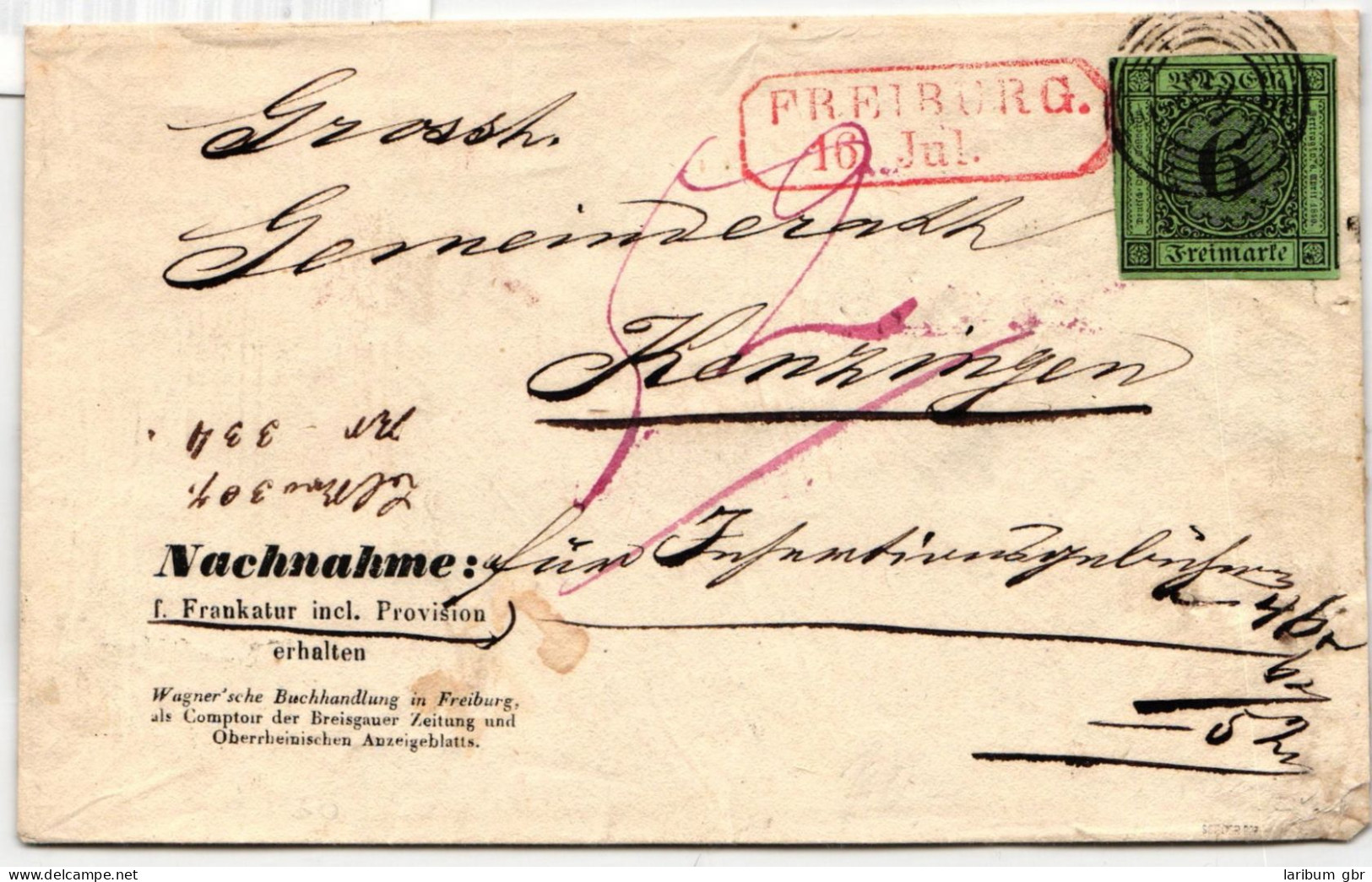 Baden 7 Auf Brief N 5 43 "Freiburg", Eisenbahn "Curs"-Stempel IV #JS809 - Storia Postale