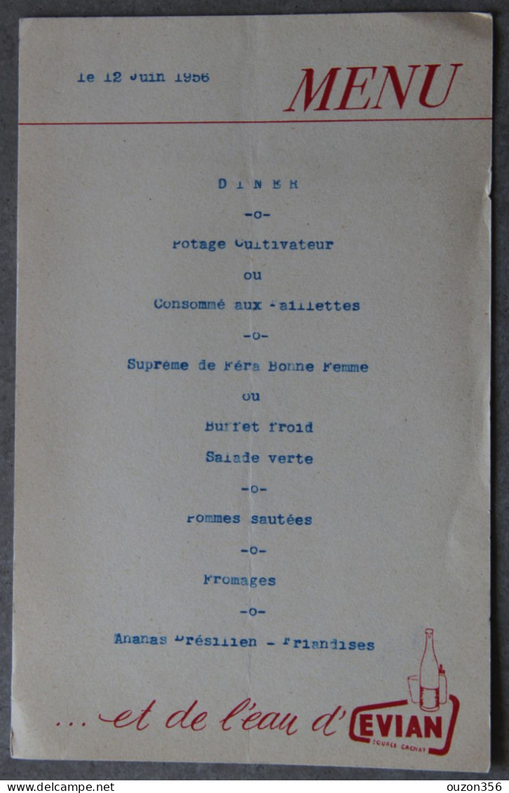 Menu Dîner 12 Juin 1956 (Evian-les-Bains, Haute-Savoie) - Menus