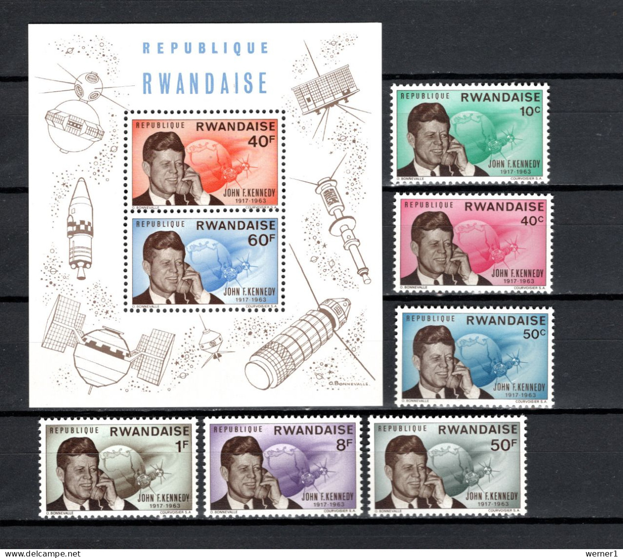 Rwanda 1965 Space, JFK Kennedy Set Of 6 + S/s MNH - Africa