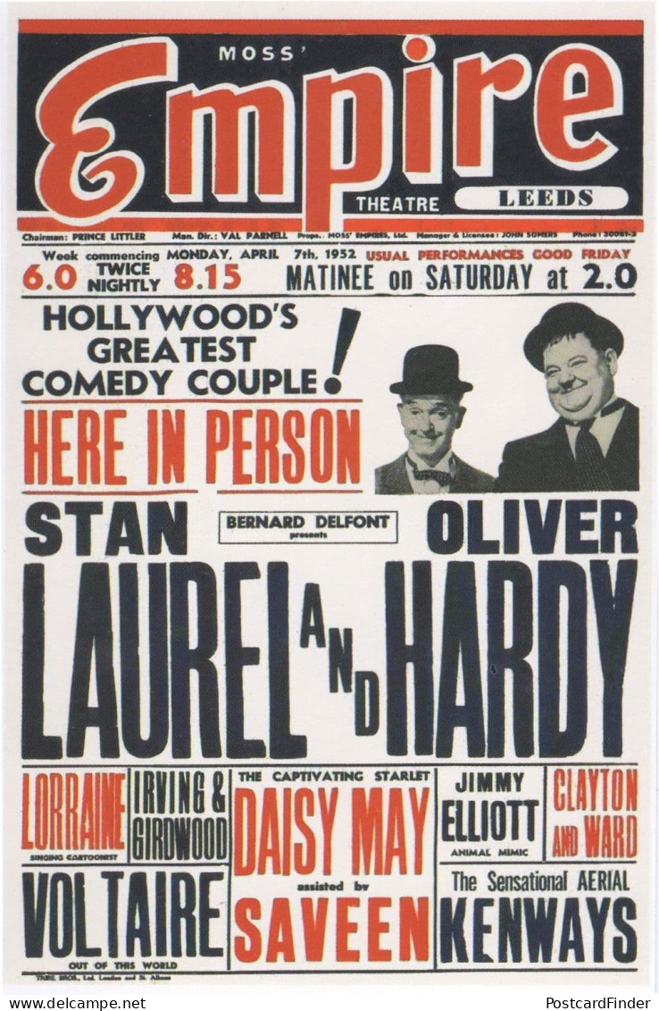Laurel & Hardy Empire Theatre Leeds Live Comedy Poster Postcard - Sonstige & Ohne Zuordnung