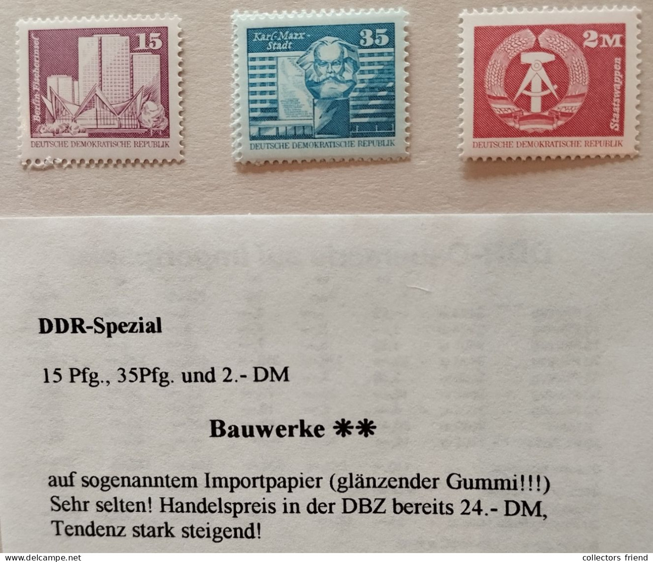 GDR DDR - Bauten Kleinformat 3 Werte (15Pf, 35Pf Und 2,-M)  Auf Importpapier MNH** - Unused Stamps