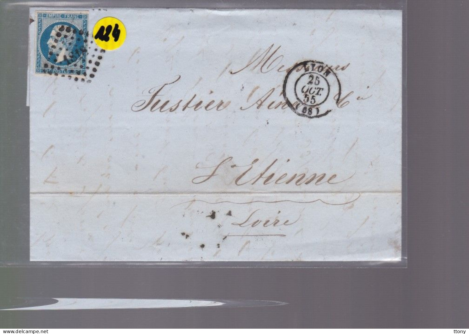 Un Timbre N° 14 Napoléon III     20 C   Bleu  Sur Lettre    Pour  St -Etienne  1855    Pc 1818 - 1853-1860 Napoleon III