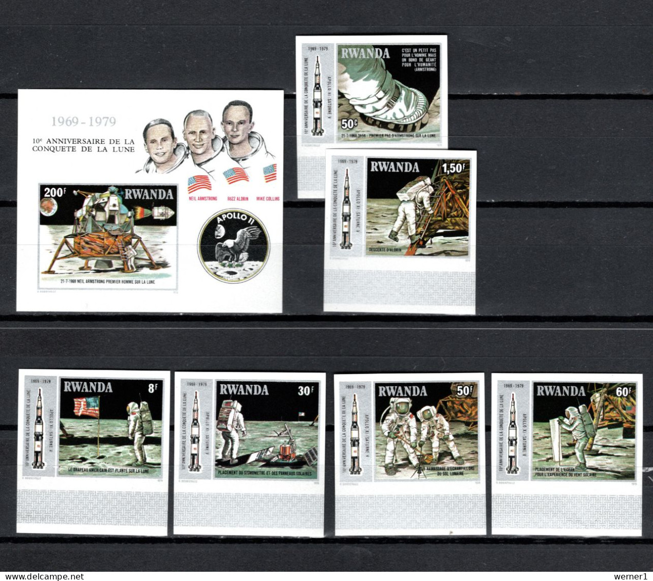 Rwanda 1980 Space, 10th Anniversary Of Apollo 11 Moonlanding Set Of 6 + S/s Imperf. MNH -scarce- - Africa