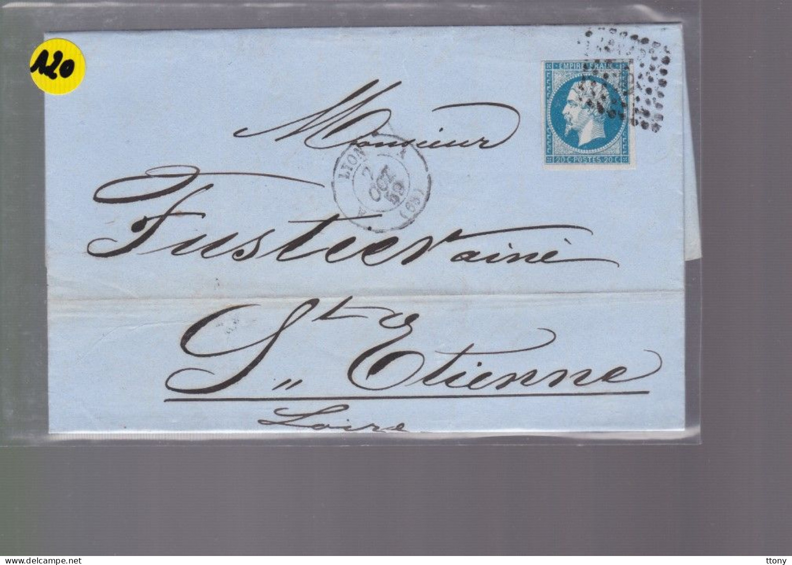 Un Timbre N° 14 Napoléon III     20 C   Bleu  Sur Lettre    Pour  St -Etienne  1859  Pc 1818 - 1853-1860 Napoleon III