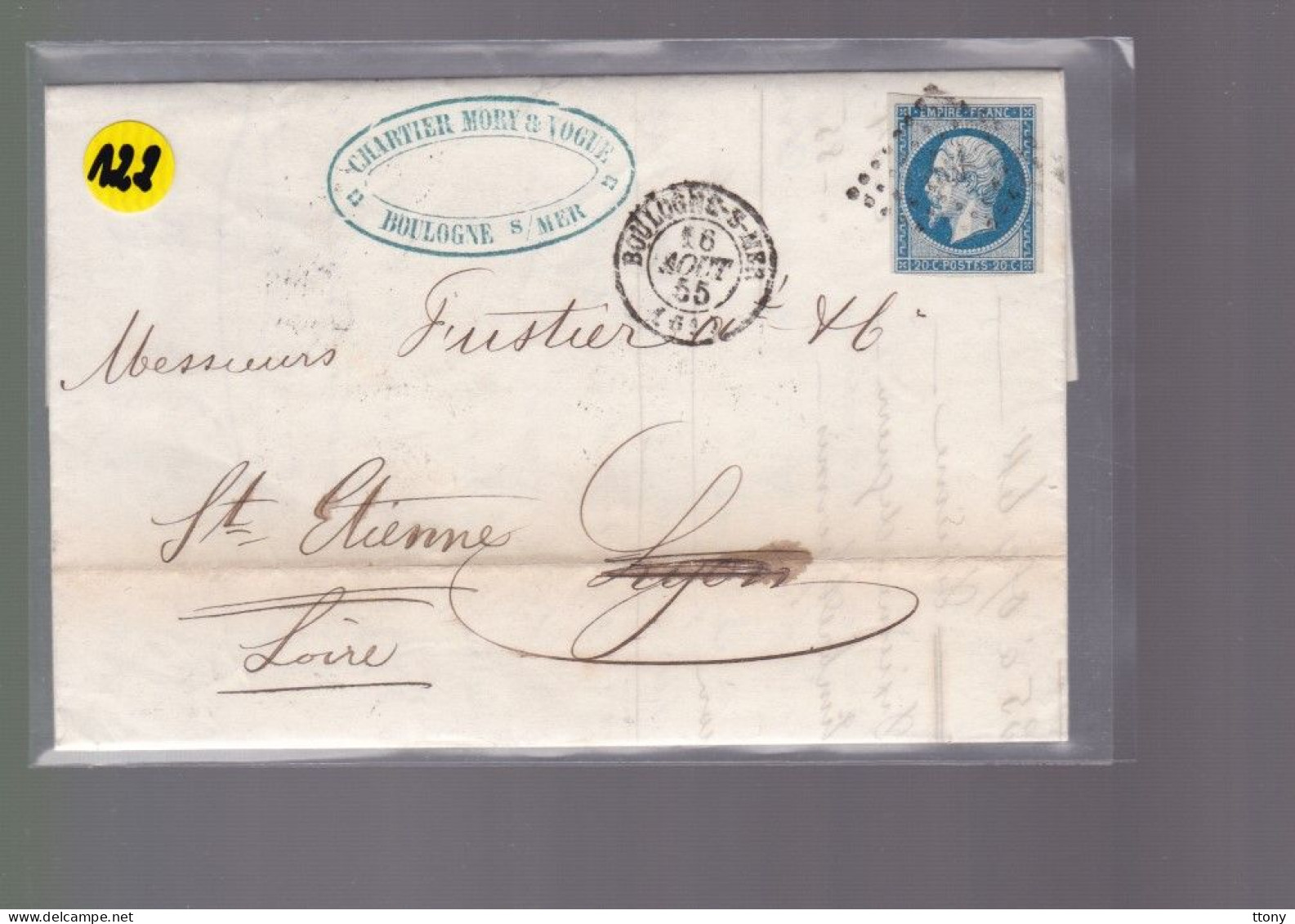 Un Timbre N° 14 Napoléon III     20 C   Bleu  Sur Lettre    Pour  St -Etienne  1855  Pc 1818 - 1853-1860 Napoleon III