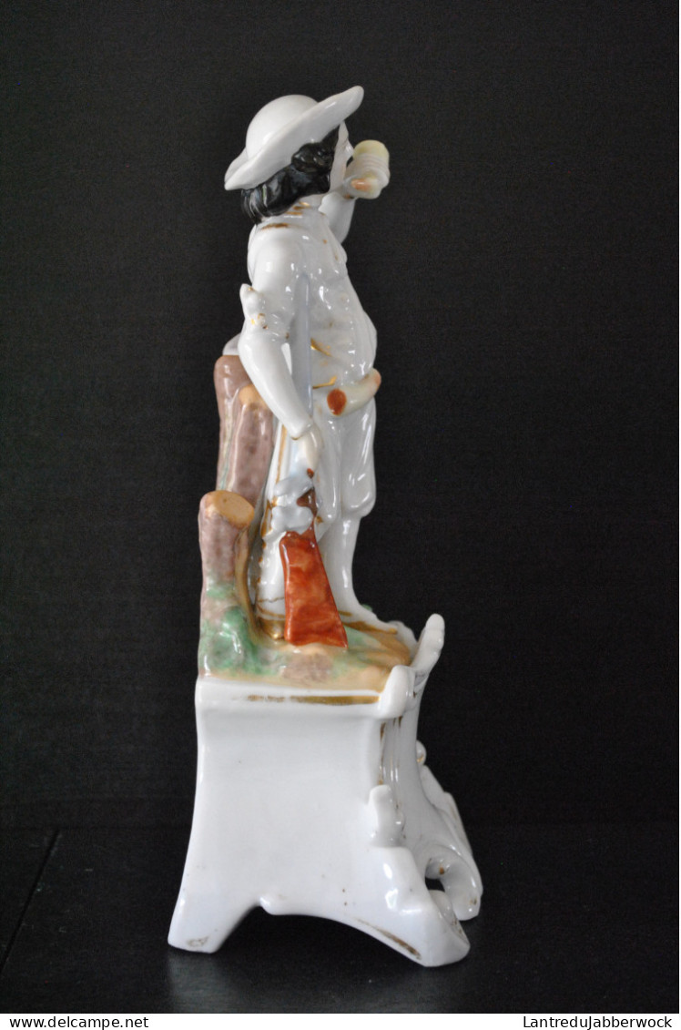 Statuette Chasseur Fusil Cor De Chasse Porcelaine Polychrome XIXè Vieil Andenne Vieux Bruxelles Paris Porte Plume Encens - Sonstige & Ohne Zuordnung